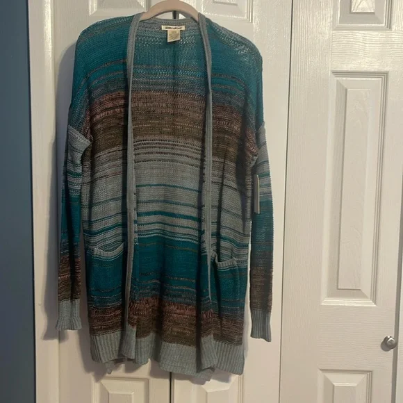 Billabong stripes over you open long sleeve striped cardigan size small NWT - Picture 2 of 11